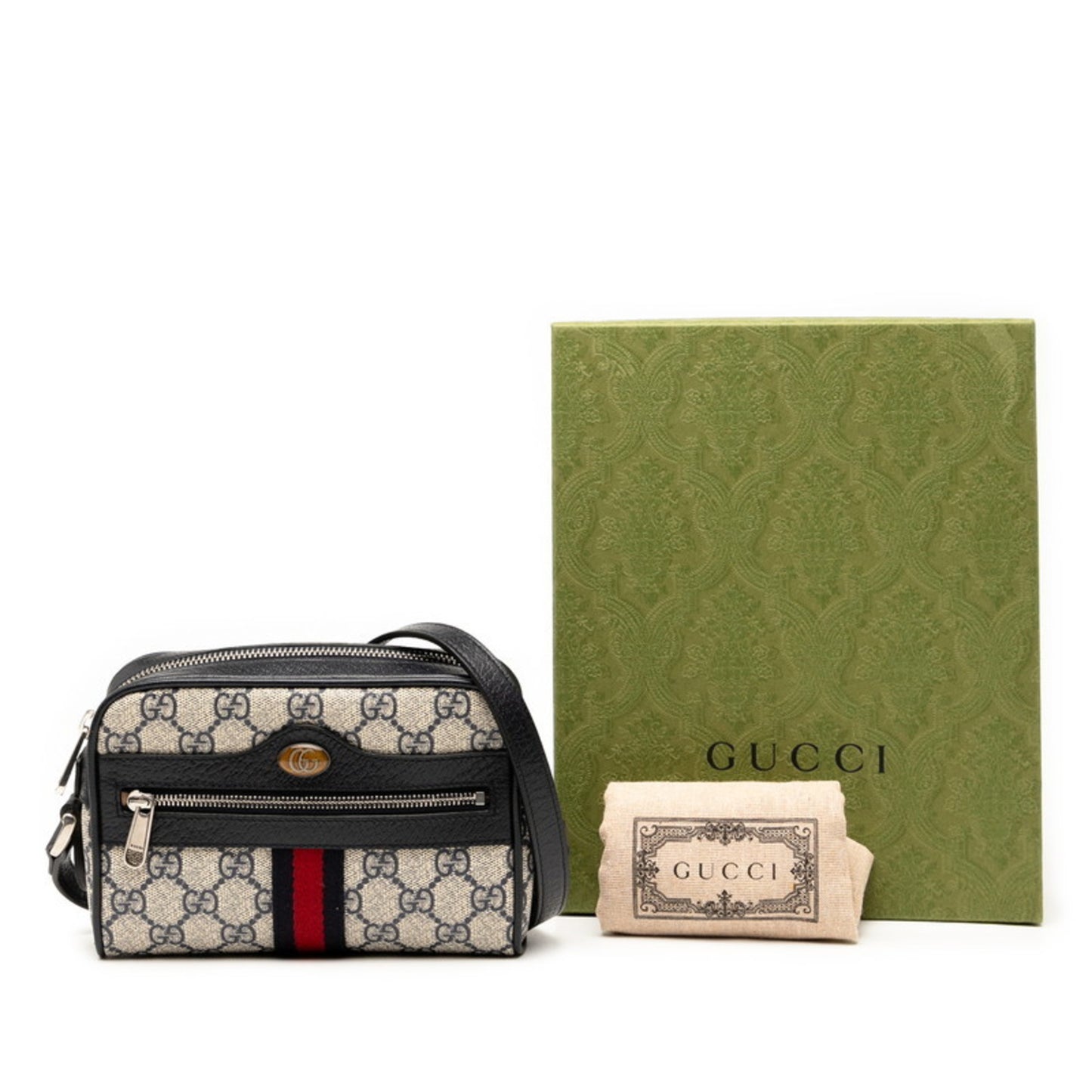 Gucci Gg Supreme Ophidia Shoulder Bag 517350 Navy Beige Leather