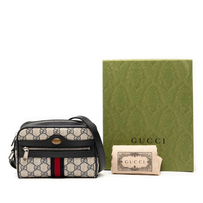 Gucci Gg Supreme Ophidia Shoulder Bag 517350 Navy Beige Leather