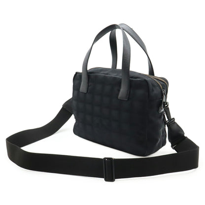 Chanel New Travel Line Handbag Tote Bag Nylon Jacquard Leather Black A15970