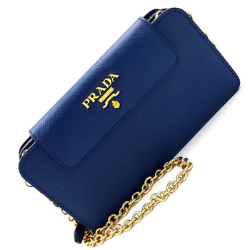 Prada Chain Wallet 1Zh048 Blue Saffiano Leather Long Shoulder