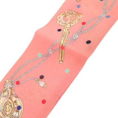 Hermes Twilly Les Cles A Pois Silk Pink Scarf Muffler 0121Hermes