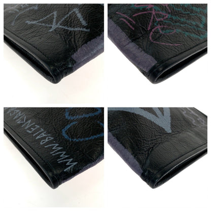 Balenciaga Graffiti Print Black Multicolor Silver Hardware Leather 443658 1060 Clutch Bag Second