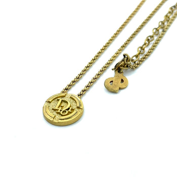 Christian Dior Vintage Round Logo Coin Necklace Pendant Gold Color Jewelry