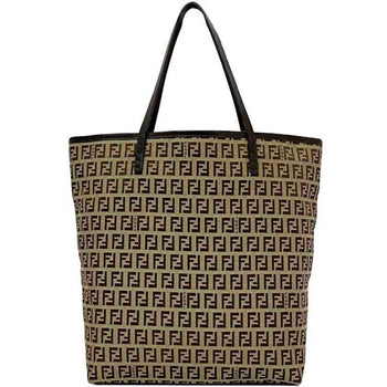 Fendi Tote Bag Ec-21844 Beige Brown Zucchino Canvas Leather Fendi Ff