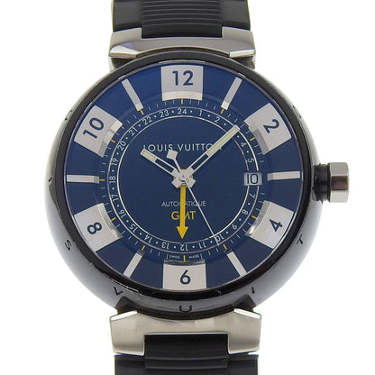 Louis Vuitton Tambour Gmt Watch Q113K Stainless Steel X Rubber Automatic Black Dial