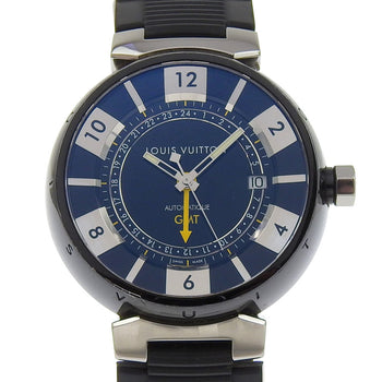 Louis Vuitton Tambour Gmt Watch Q113K Stainless Steel X Rubber Automatic Black Dial
