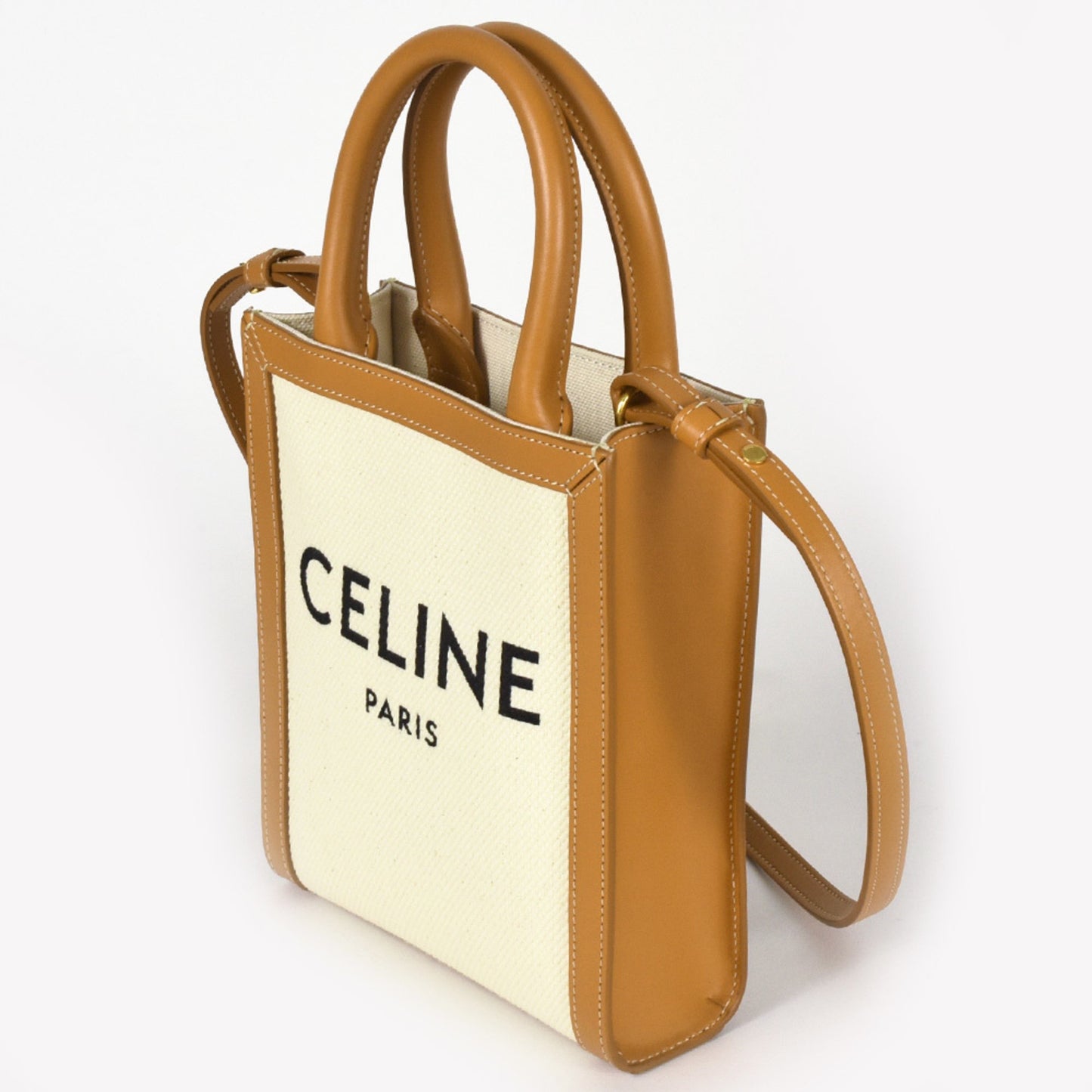Celine Vertical Cabas Shoulder Bag Canvas Leather 193302Bnz.02Nt Natural (White) Tan