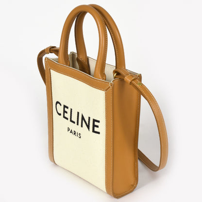 Celine Vertical Cabas Shoulder Bag Canvas Leather 193302Bnz.02Nt Natural (White) Tan