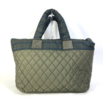 Chanel A48611 Quilted Shawl Medium Tote Shoulder Bag Check Tote Bag Khaki