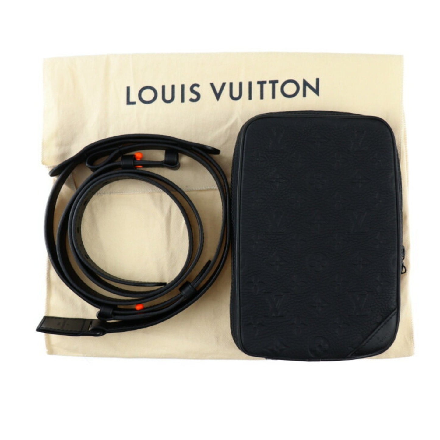 Louis Vuitton Utility Side Bag Shoulder M53298 Taurillon Leather Black Orange Body Pouch Vuitton