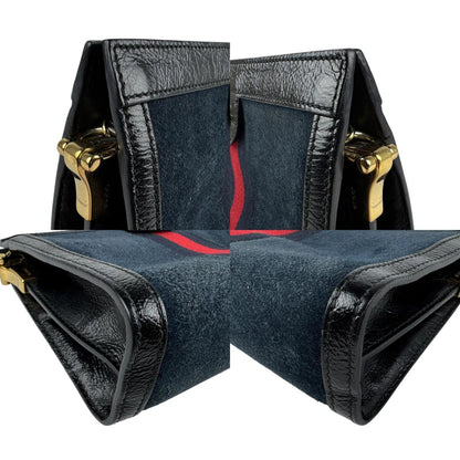 Gucci Ophidia Suede And Patent Leather Shoulder Bag In Navy Black