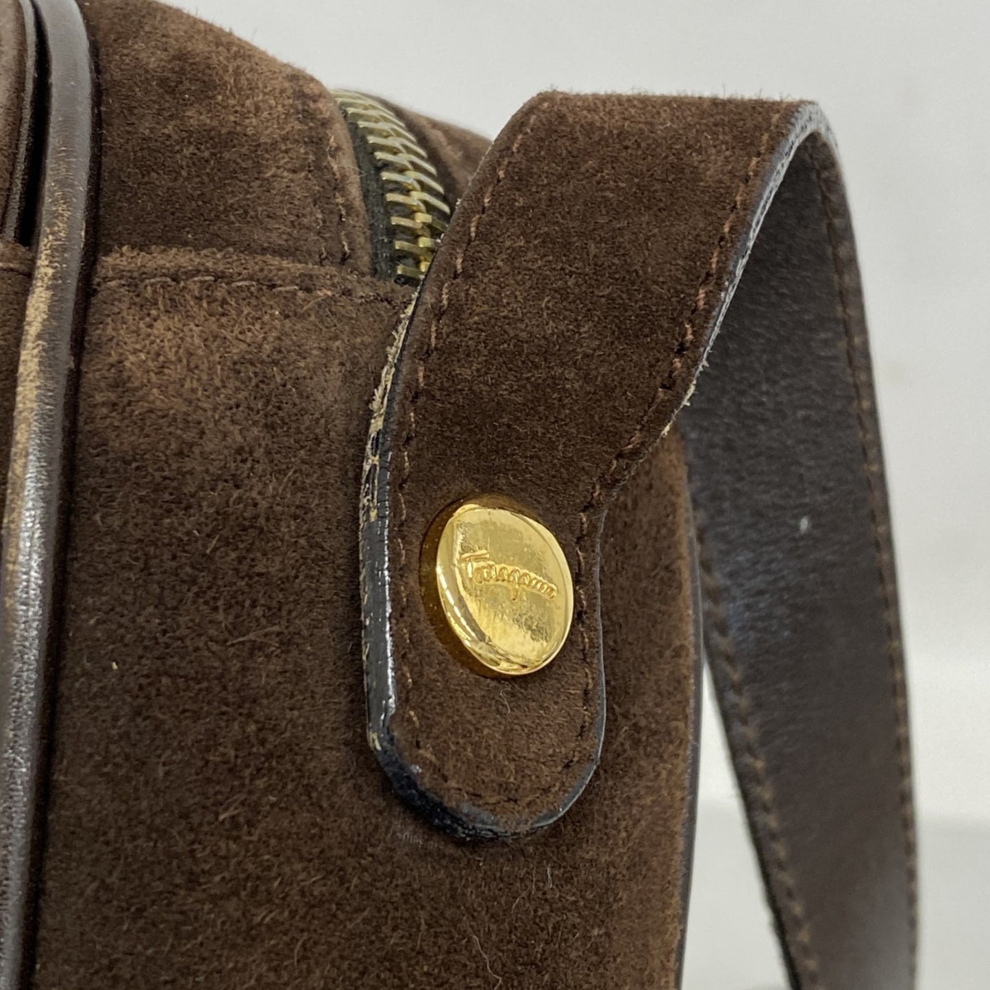 Salvatore Ferragamo Gancini Shoulder Bag In Brown Suede