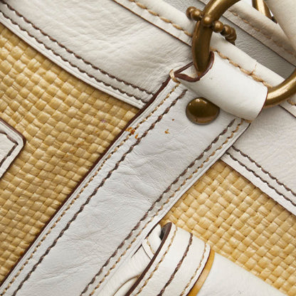 Coach Basket Bag Tote M05K-113 Beige White Straw Leather