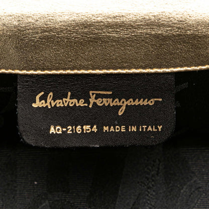Salvatore Ferragamo Gancini Vanity Bag Handbag Aq-216154 Gold Leather