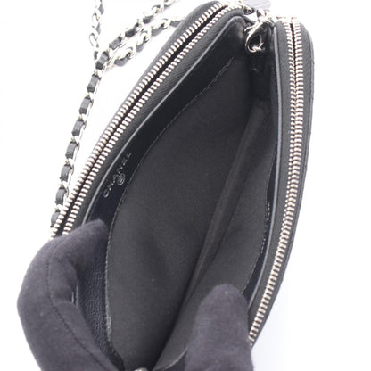 Chanel Double Zip Shoulder Bag In Grained Calfskin Leather
