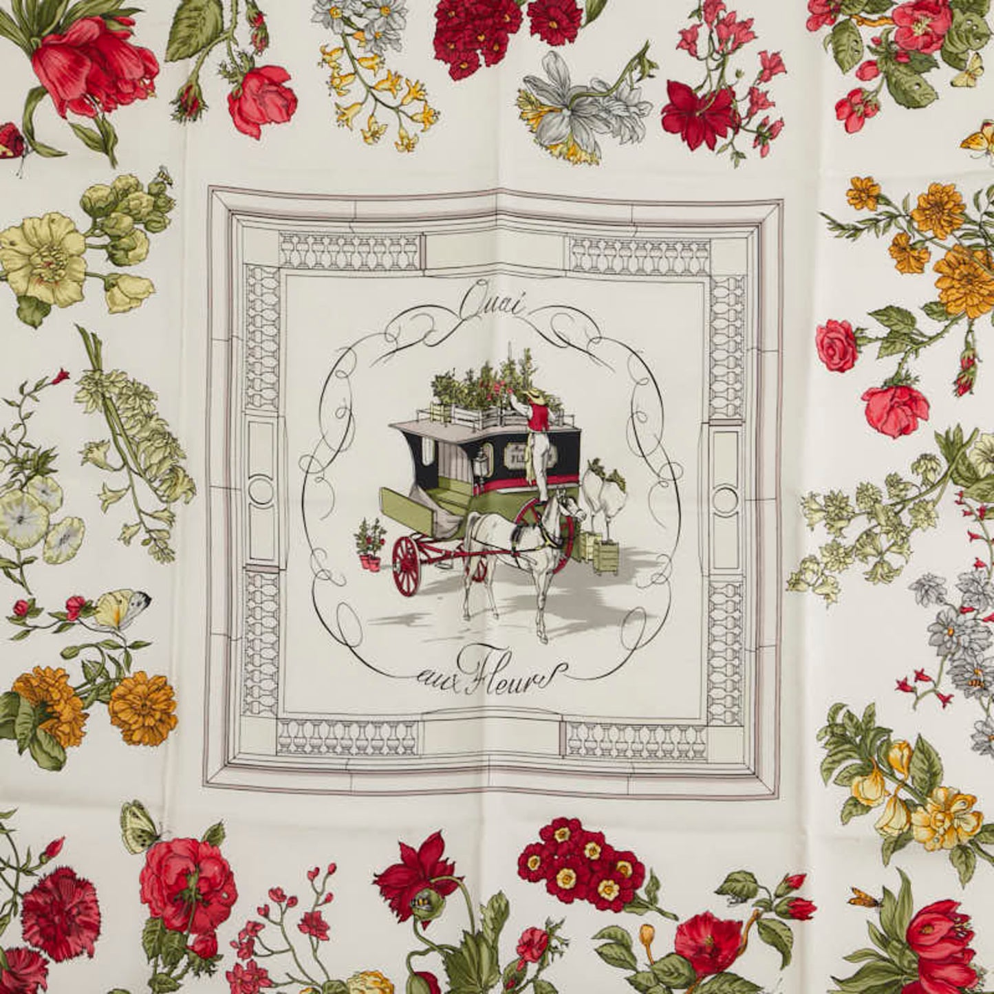 Hermes Herms Carr 90 "Quai Aux Fleurs" Flowering Coast Scarf