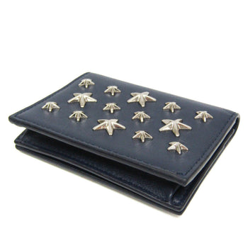 Jimmy Choo Star Studs Leather Business Card Case Dark Navy