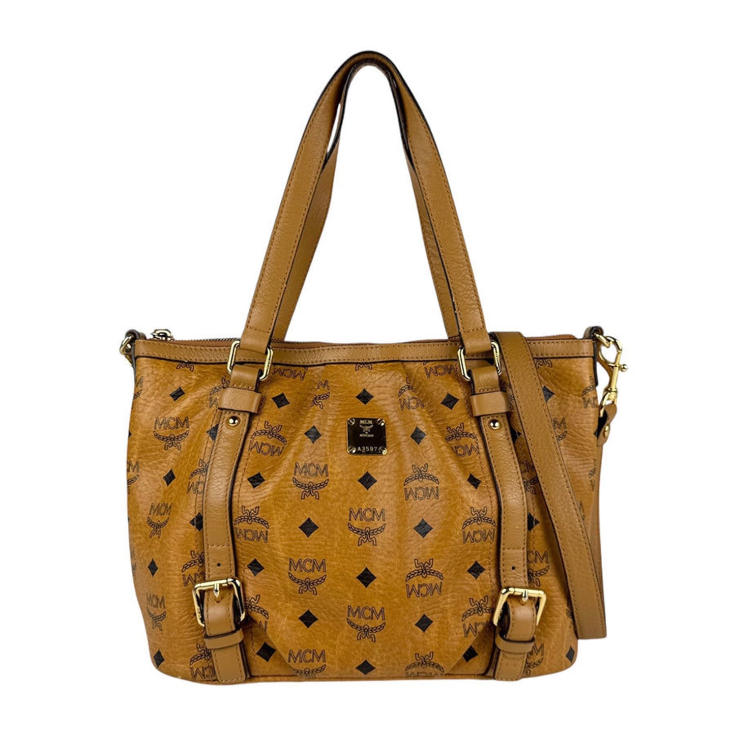 Mcm Handbag Shoulder Bag Leather Brown Black Gold