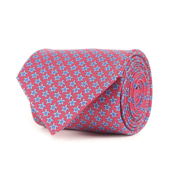 Hermes Turtle Egg Monogram Silk Tie 62581I Red Blue