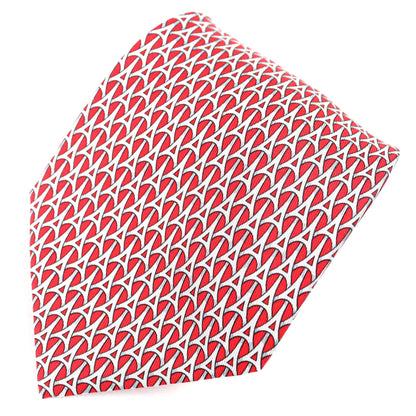 Hermes 5265 Sa 100% Silk Geometric Print Cravat Tie In Red With Box