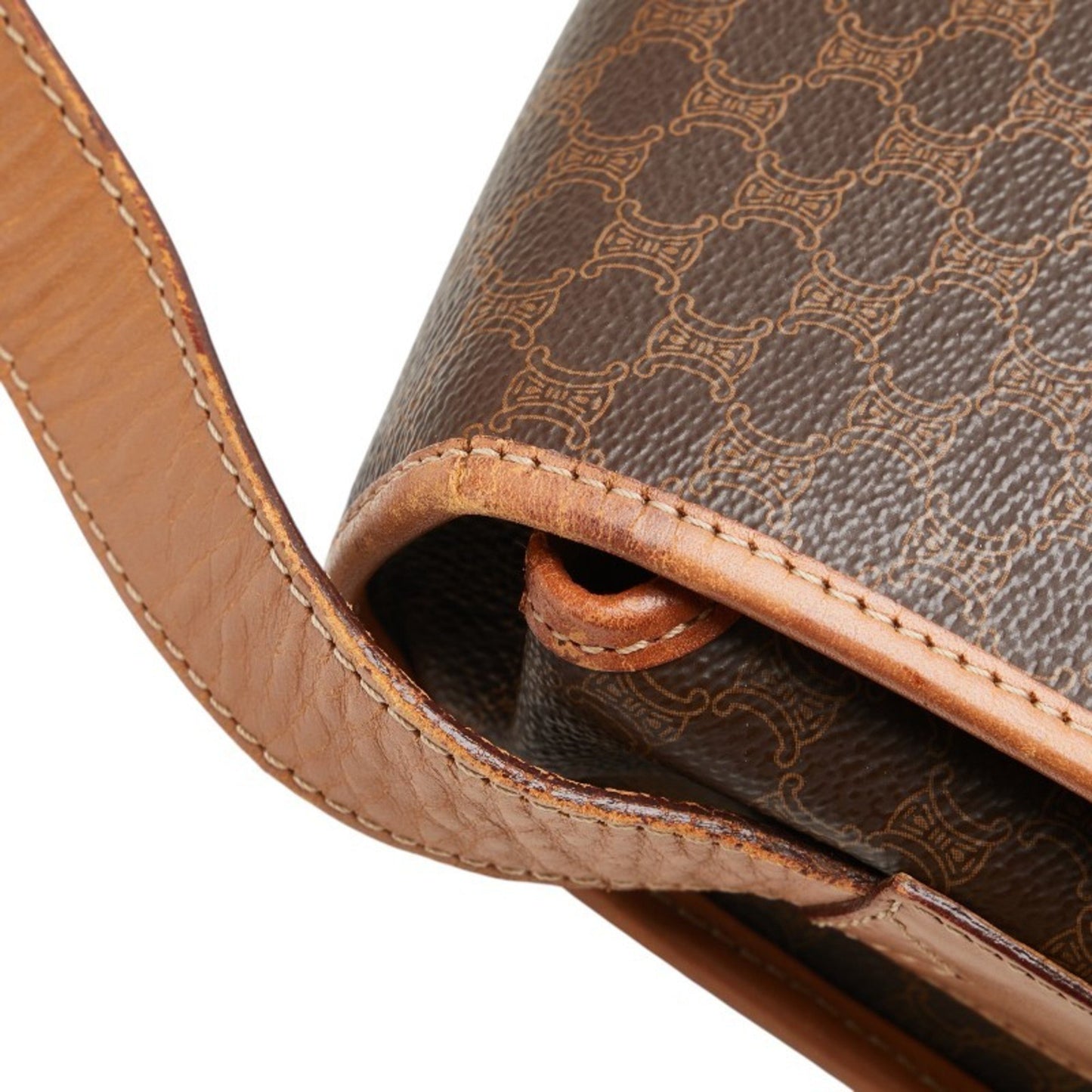 Celine Macadam Crossbody Shoulder Bag In Brown Leather