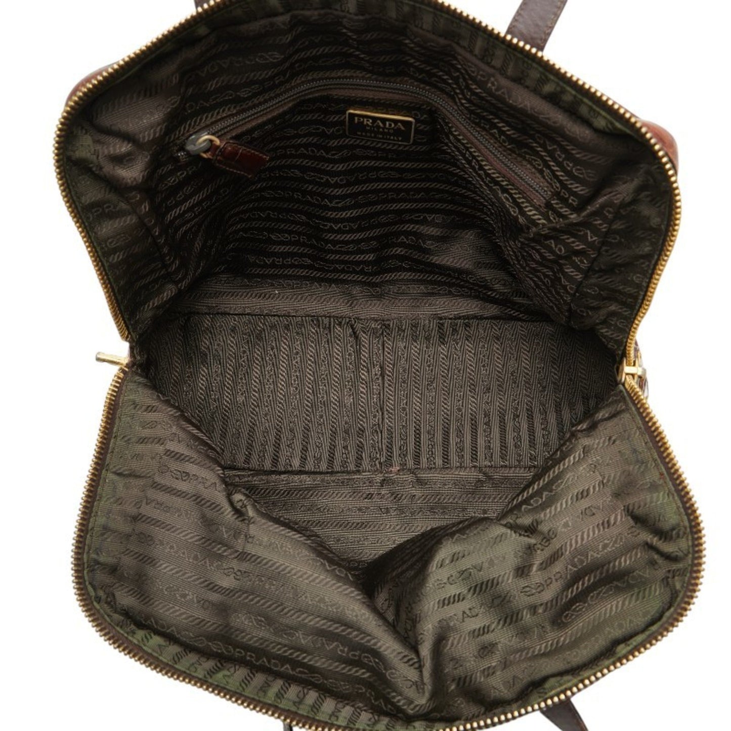 Prada Triangle Logo Plate Handbag Shoulder Bag Brown Nylon Leather