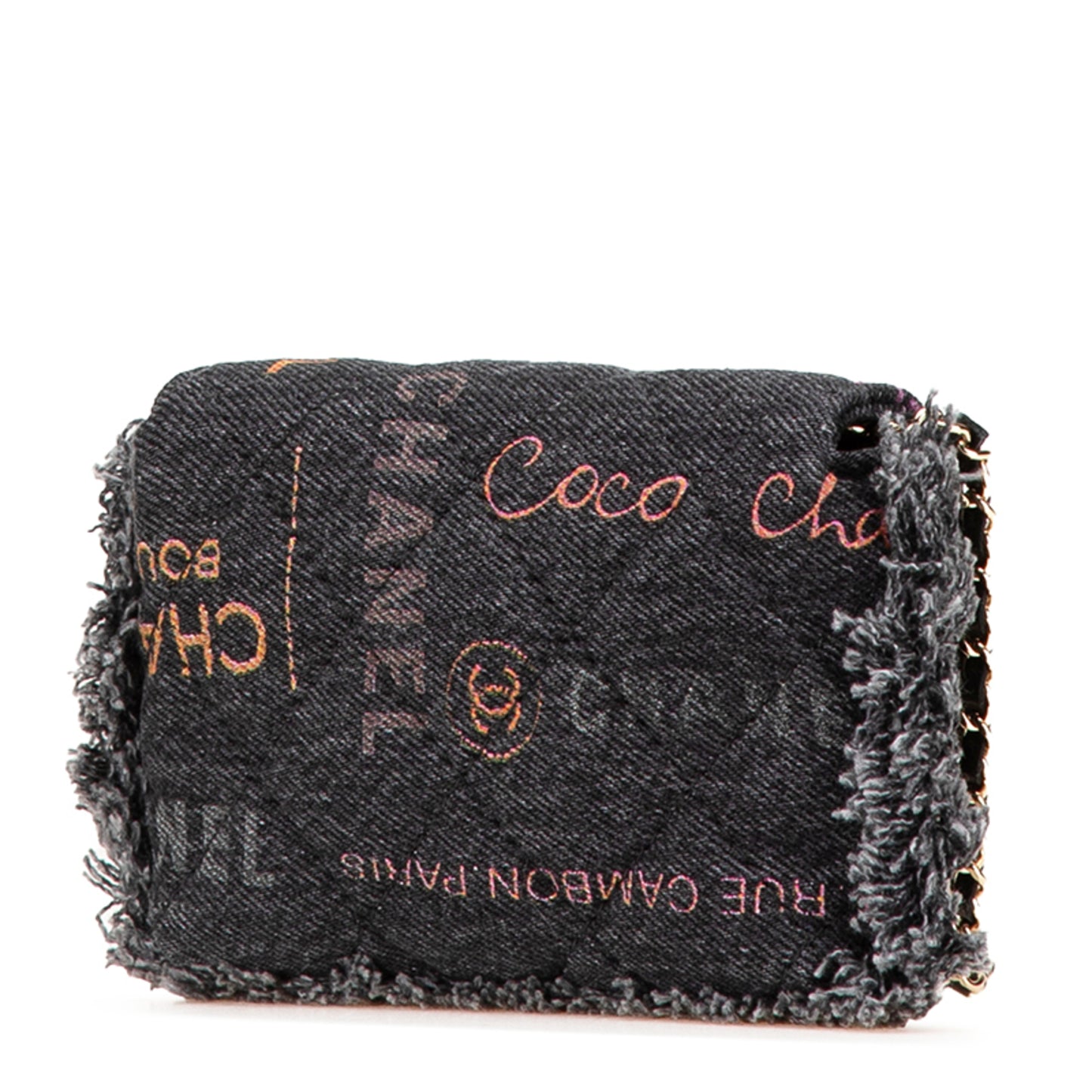 Chanel Matelasse Coco Mark Fringe Crossbody Chain Shoulder Bag Pochette In Black