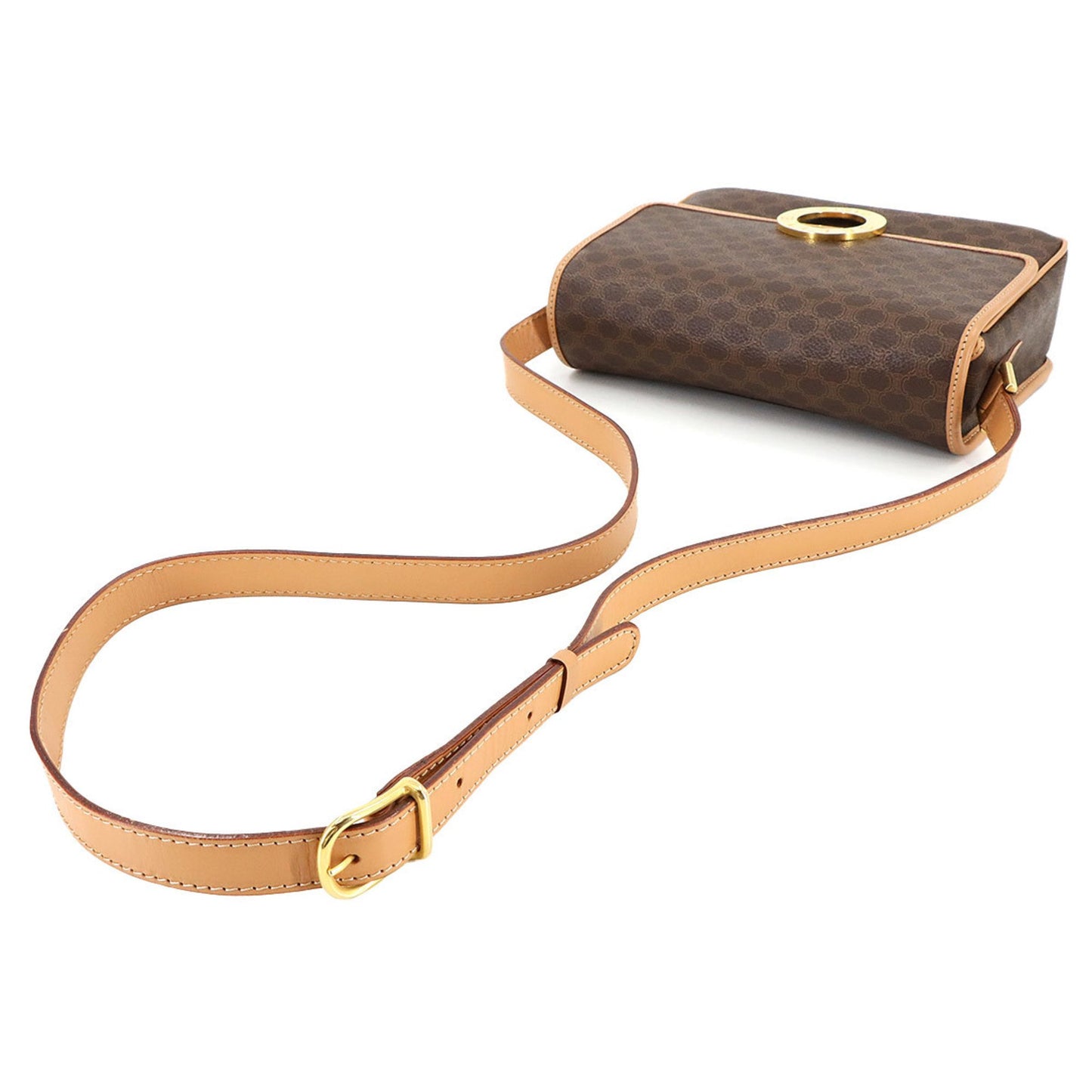 Celine Macadam Shoulder Bag In Brown Leather