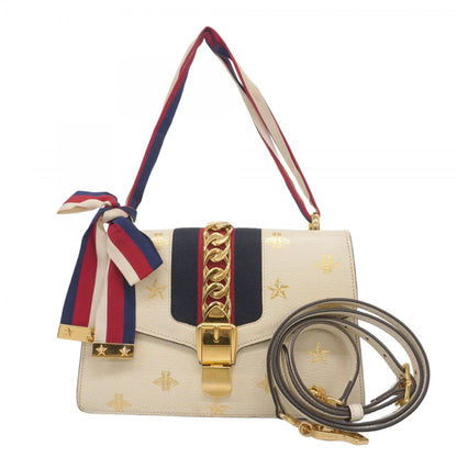 Gucci Sylvie Handbag 524405 Leather Ivory Gold