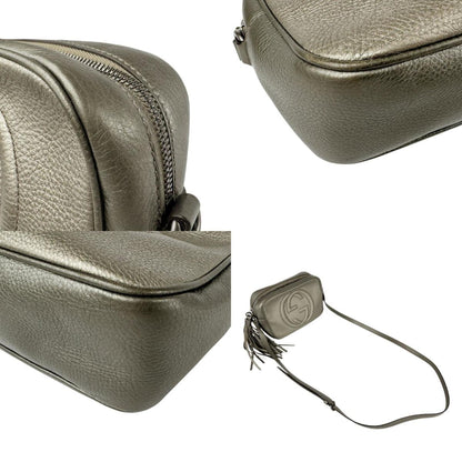 Gucci Soho Shoulder Bag In Grey Gold And Khaki Gray Leather