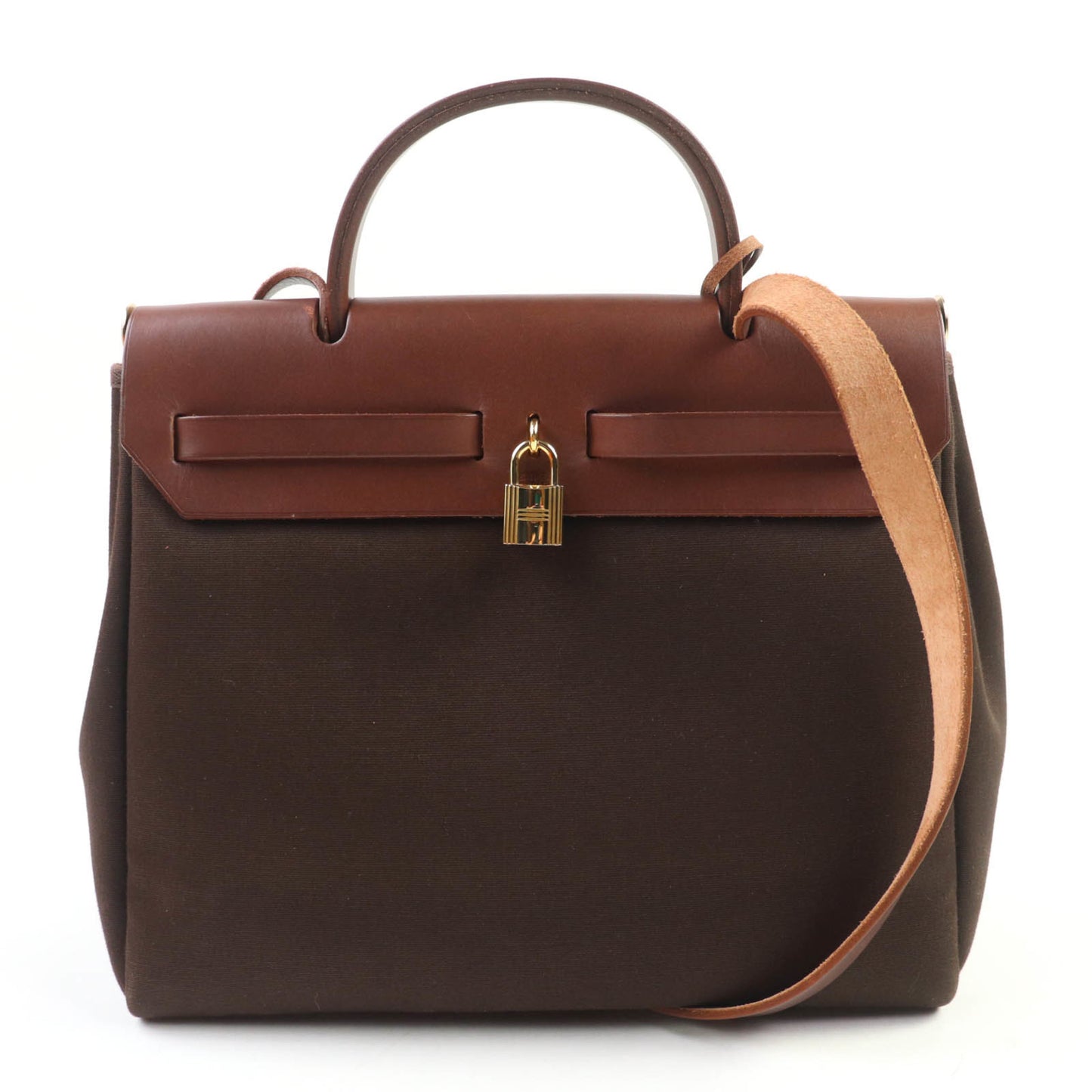 Hermes Airbag Pm Toile Officier Vibrato Shoulder Bag With Gold Hardware