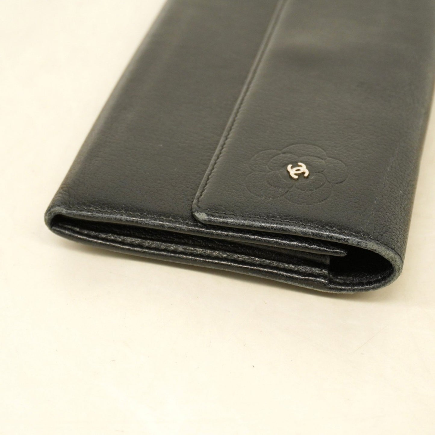 Chanel Camellia Leather Long Wallet Black