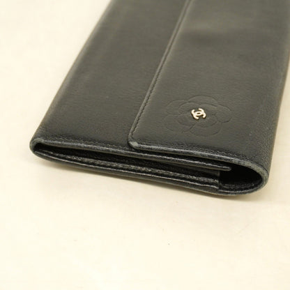 Chanel Camellia Leather Long Wallet Black