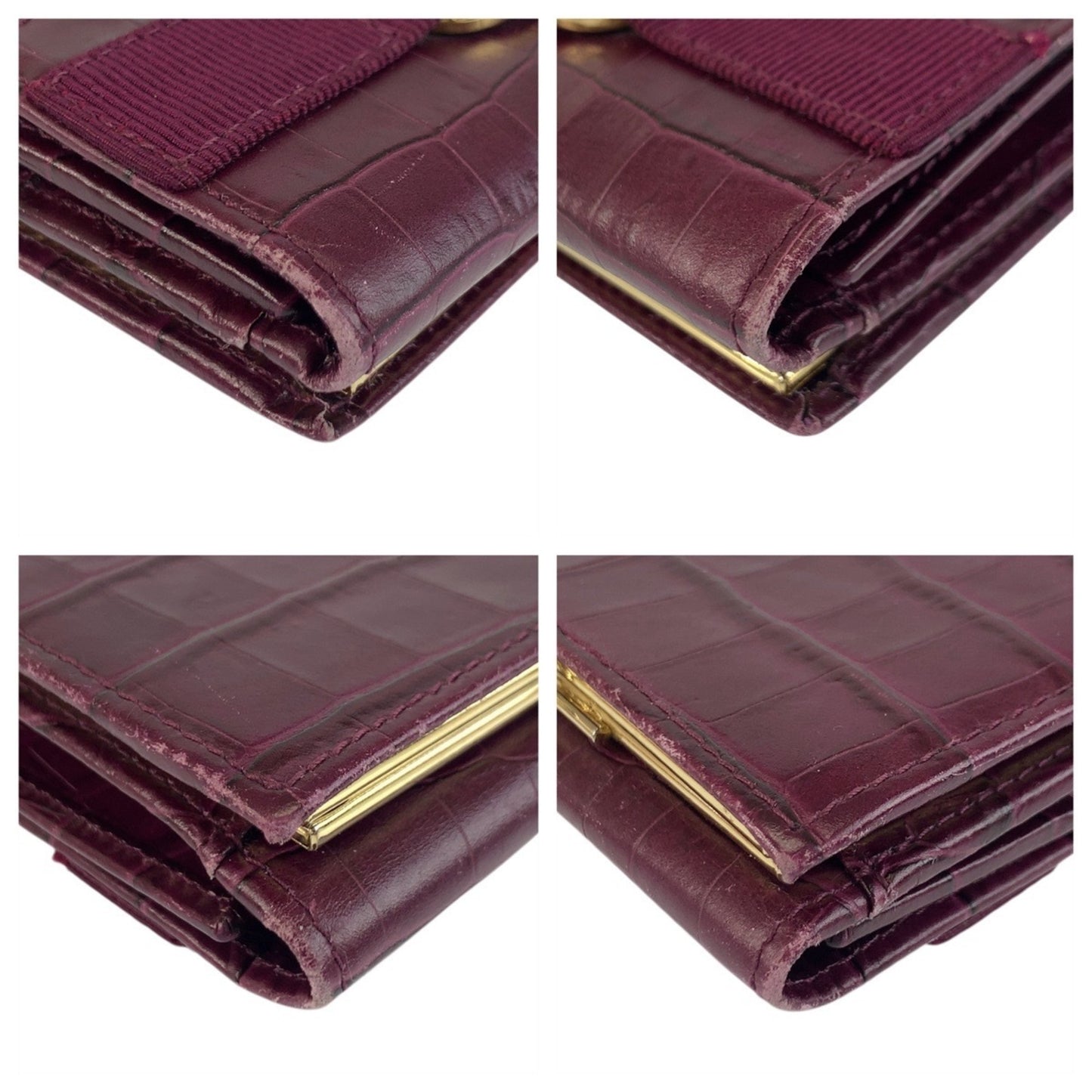 Salvatore Ferragamo Vara Embossed Wine Red Leather Wallet With Gold Hardware