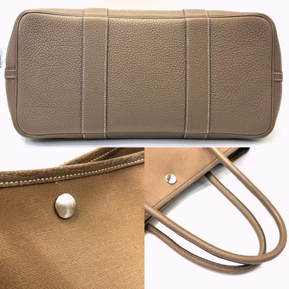 Hermes Garden Pm Toile Officier X Leather Etoupe Handbag Beige