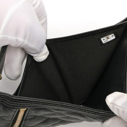 Chanel Boy Chanel Tri-Fold Wallet Compact A80743 Caviar Skin Black S-157722
