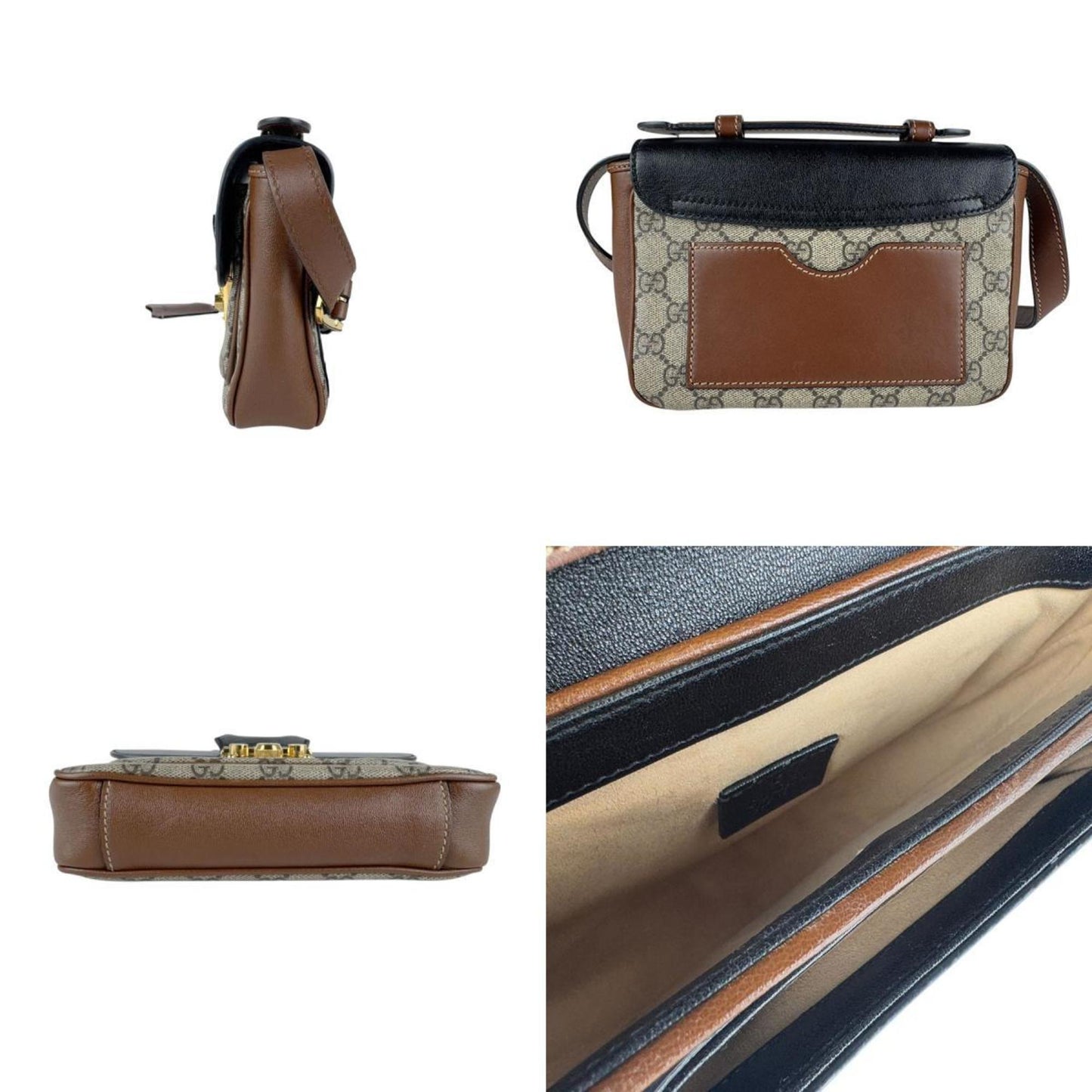Gucci Gg Supreme Canvas And Leather Shoulder Bag In Brown Black
