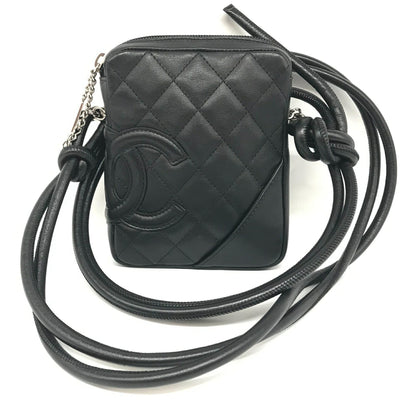 Chanel Cambon Line Small Pochette Black Leather Shoulder Bag Coco Mark 9Th Series Chanel