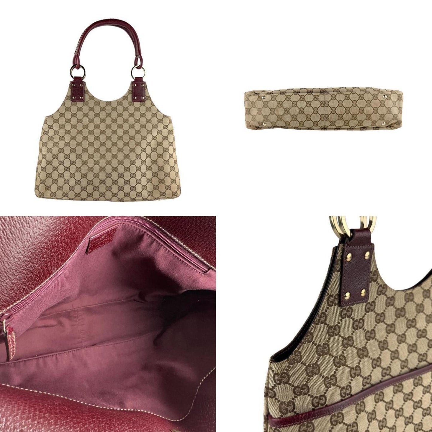 Gucci Gg Canvas And Leather Handbag In Bordeaux Brown