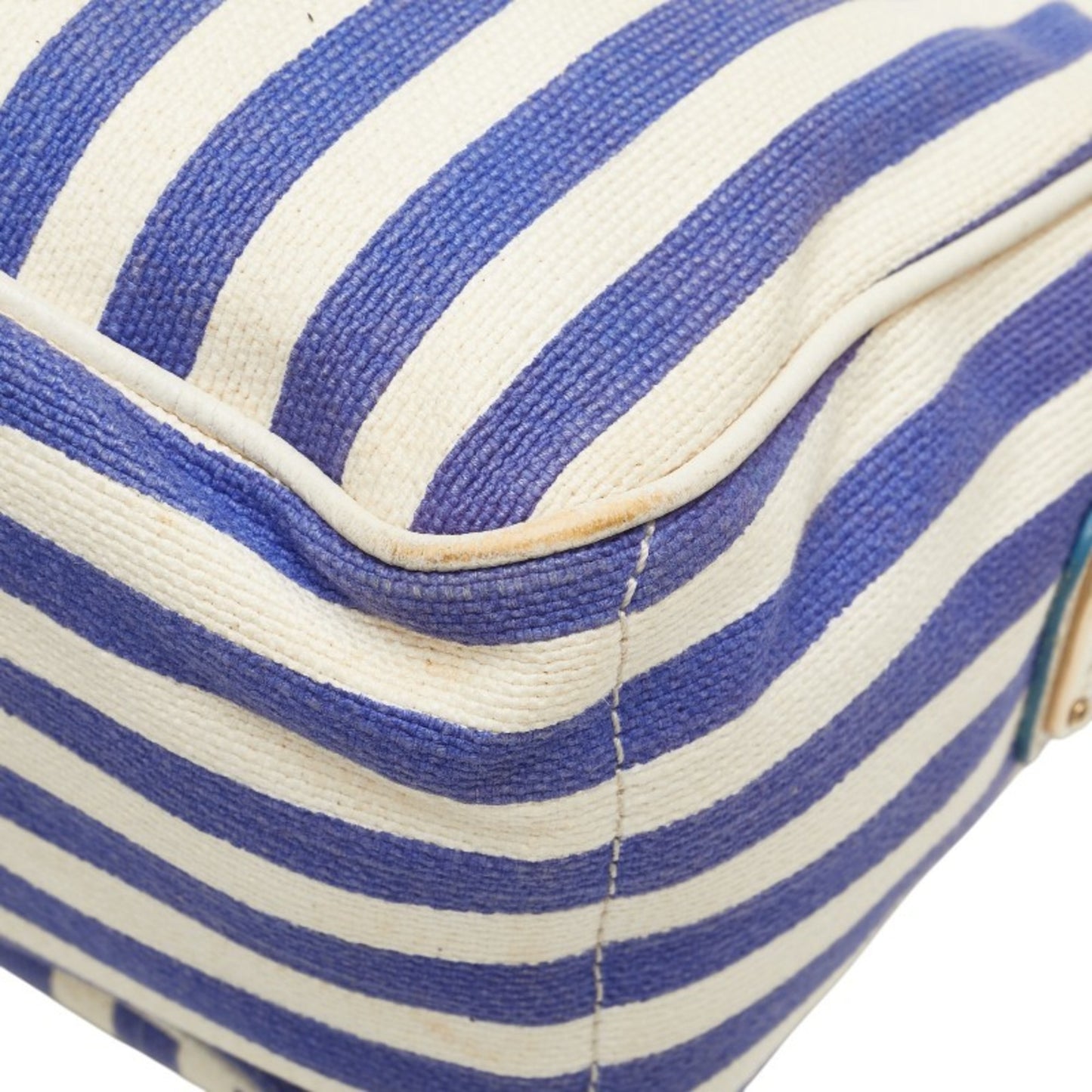 Celine Boogie Bag Striped Handbag Blue White Canvas Leather