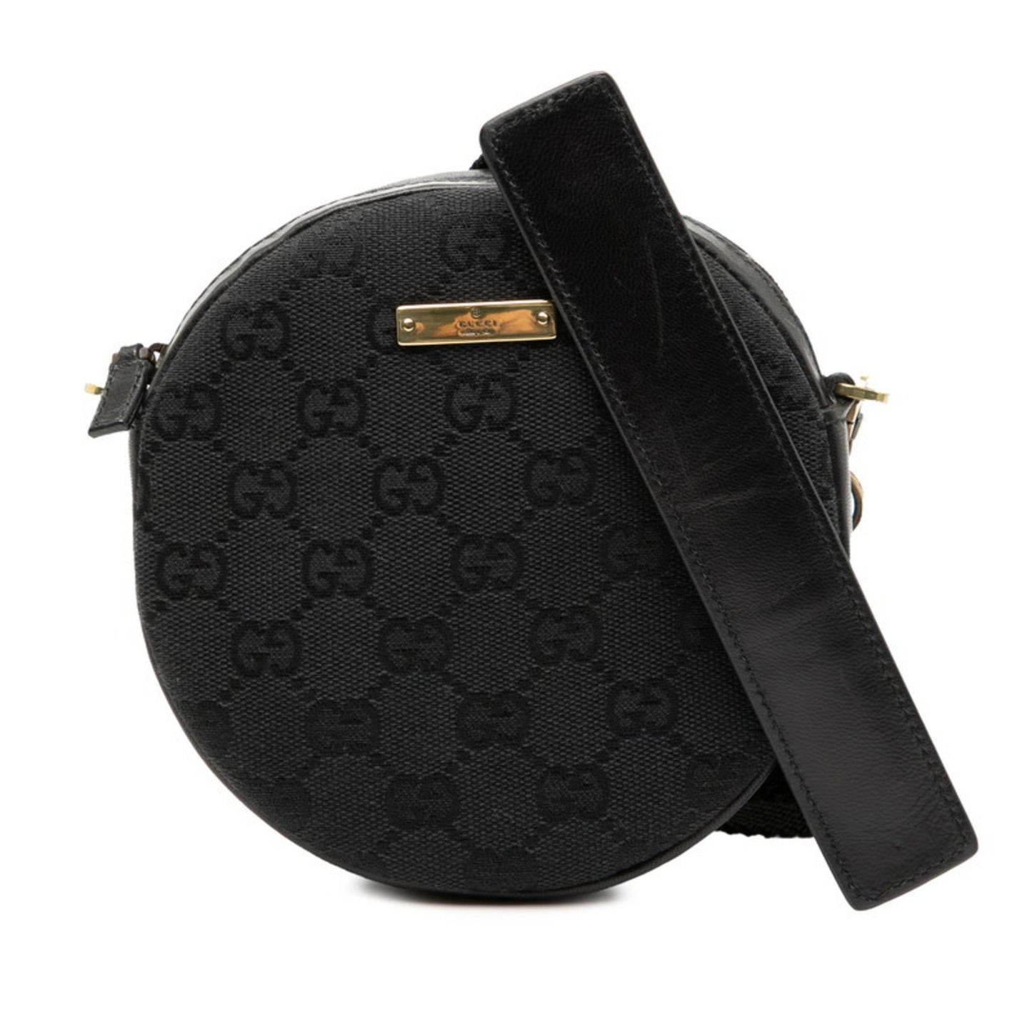 Gucci Gg Canvas Crossbody Shoulder Bag Pochette 90700 Black Leather