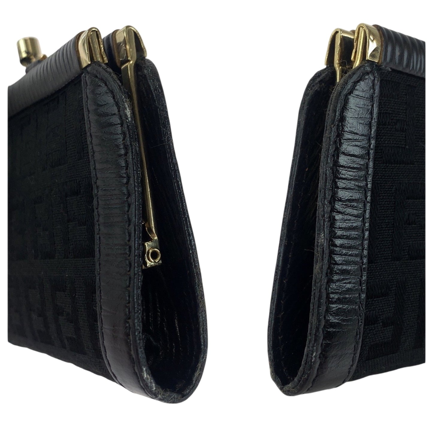 Fendi Vintage Zucca Black Gold Hardware Canvas Wallet/Coin Case Compact Wallet