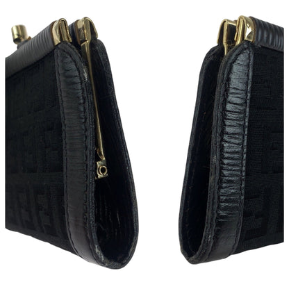 Fendi Vintage Zucca Black Gold Hardware Canvas Wallet/Coin Case Compact Wallet