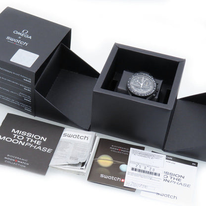 Unused Omega Quartz X Swatch Mission To The Moon Phase Snoopy Speedmaster S033B700 Wristwatch