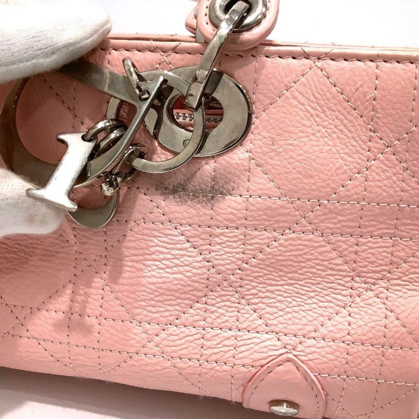 Christian Dior Lady Cannage Handbag In Pink Leather