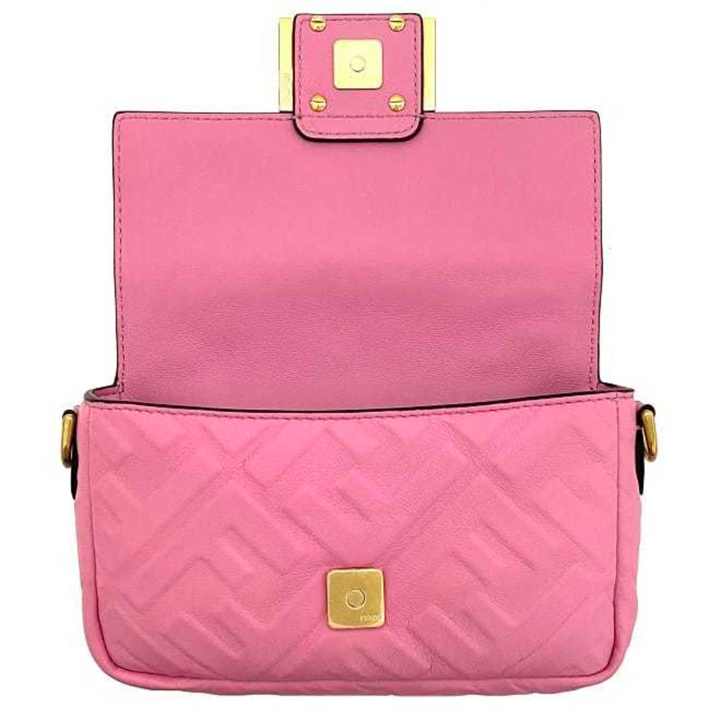 Fendi Baguette Small Pink Gold 8Bs017 Leather Gp Fendi Shoulder Bag Ff Embossed