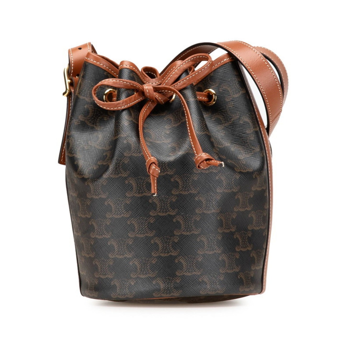 Celine Triomphe Small Drawstring Crossbody Shoulder Bag In Brown Leather