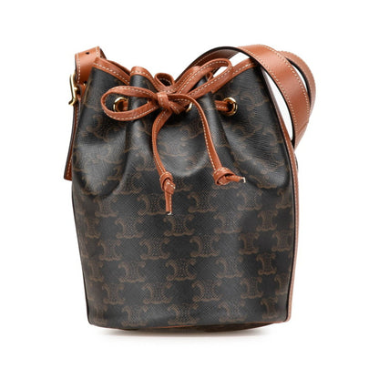 Celine Triomphe Small Drawstring Crossbody Shoulder Bag In Brown Leather