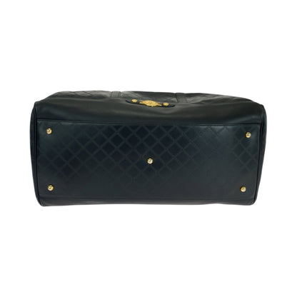 Versace Vintage Sunburst Black Gold Hardware Leather Boston Bag Handbag