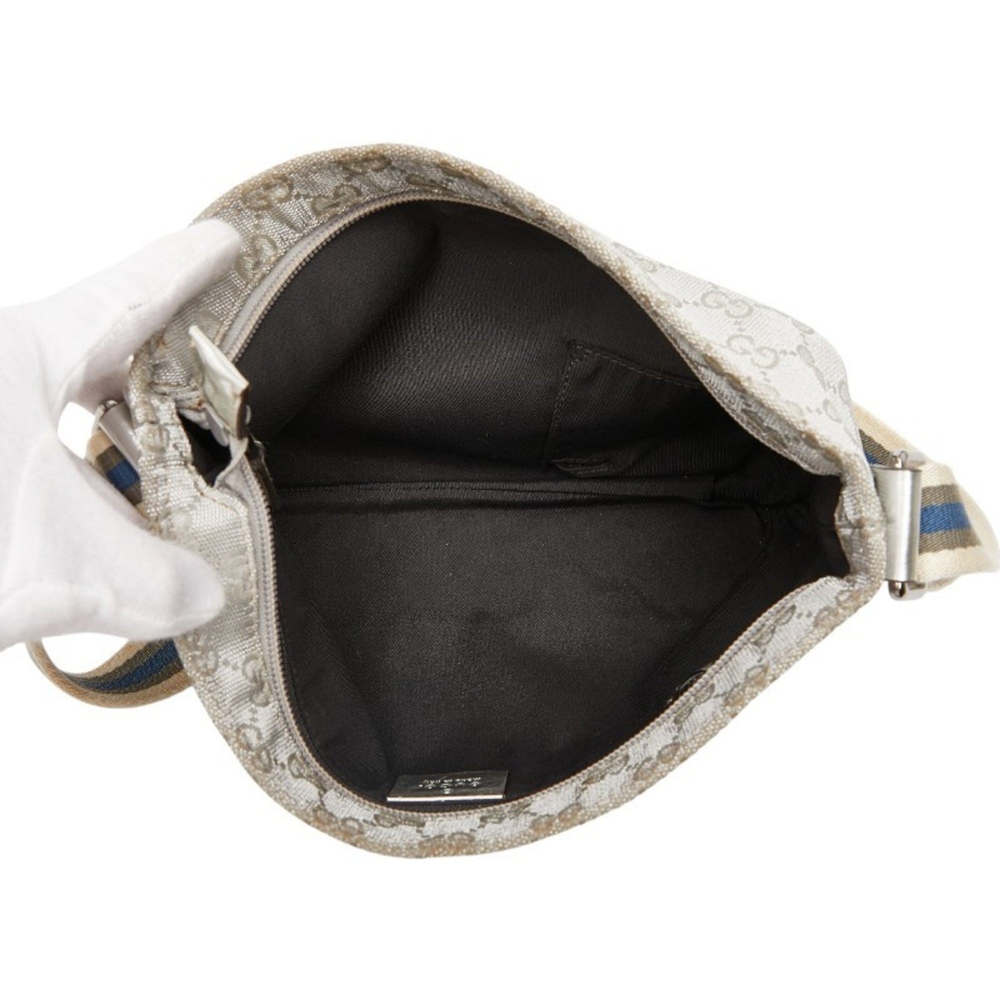 Gucci Gg Canvas Sherry Line Crossbody Shoulder Bag 189749 Silver Leather